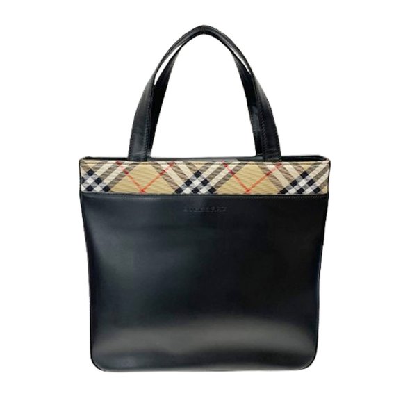 BURBERRY Handbags - BURBERRY Tote Bag London Logo Partial Check Square Type Women's Black 20502596